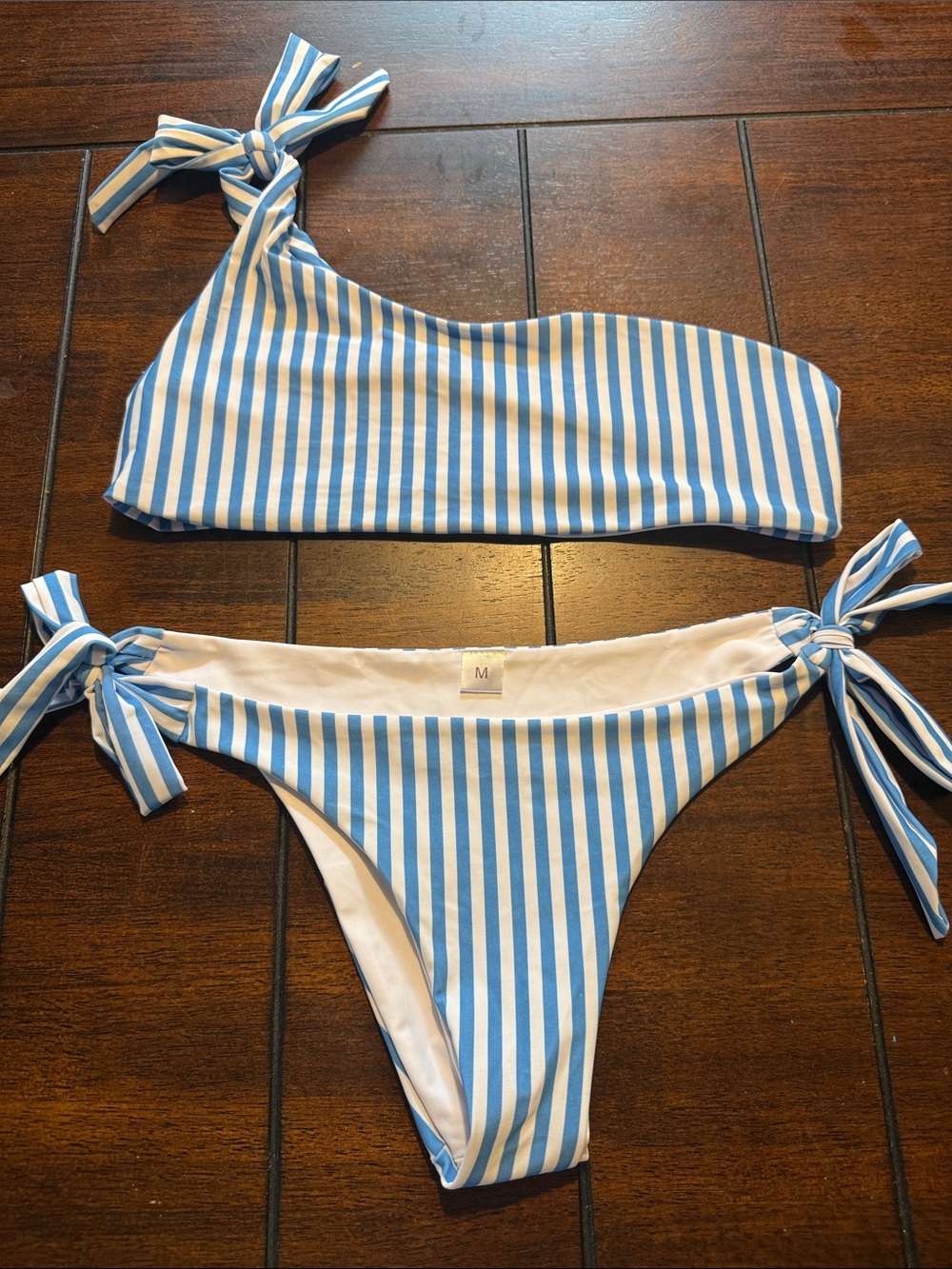 Blue and White Striped Tie-Side Bikini Set
